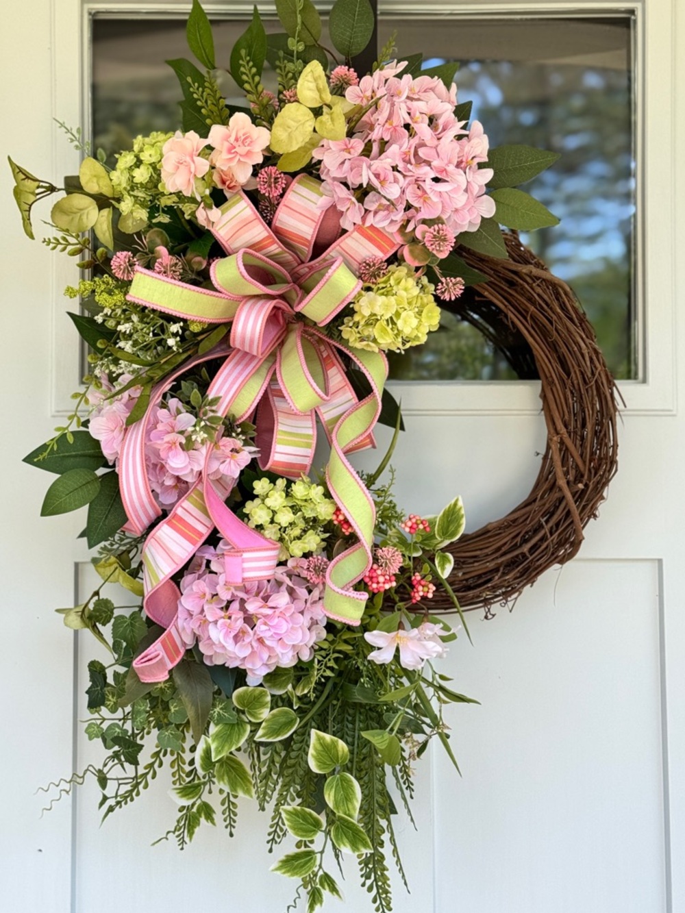 Pink Hydrangea Cottage Charm Grapevine Wreath